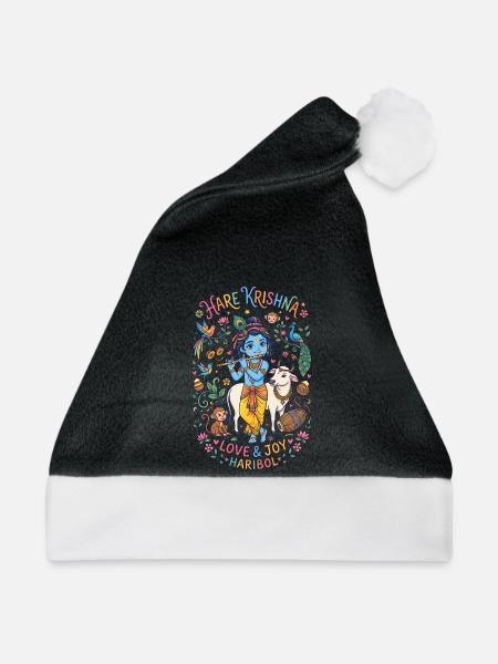 Cute Krishna Doodle – Hare Krishna Love & Joy  - Weihnachtsmütze - Schwarz/Weiß - Vorne