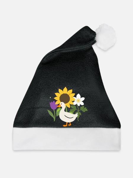 Ente Blumen Kinder Vogel Sonnenblume - Weihnachtsmütze - Schwarz/Weiß - Vorne
