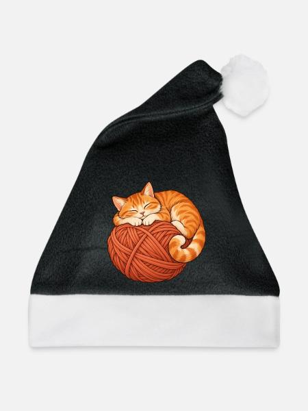 Katze mit Garn - Weihnachtsmütze -