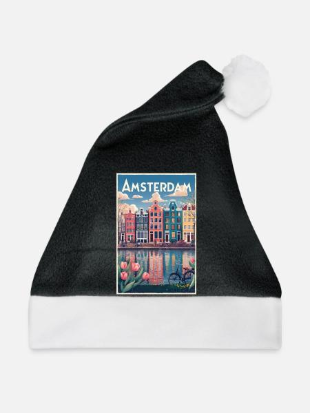 Amsterdamer Kanalporträt - Weihnachtsmütze - Schwarz/Weiß