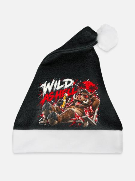 Wild As Hell Wildschwein mit Bier - Weihnachtsmütze - Schwarz/Weiß