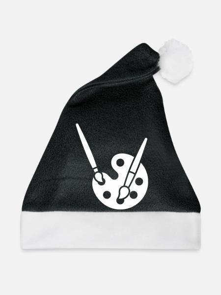 Malerei, Farbpalette, Pinsel, Kunst Symbol - Weihnachtsmütze - Schwarz/Weiß