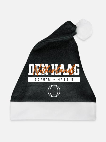 Den Haag Niederlande Koordinaten Reise Souvenir - Weihnachtsmütze - Schwarz/Weiß - Vorne