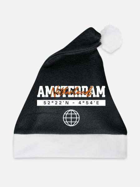 Amsterdam Niederlande Koordinaten Reise Souvenir - Weihnachtsmütze - Schwarz/Weiß - Vorne