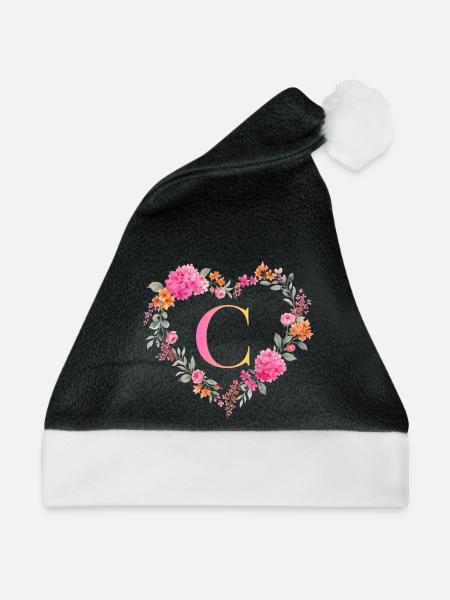 C Monogramm Blumen Herz personalisierbar - Weihnachtsmütze - Schwarz/Weiß