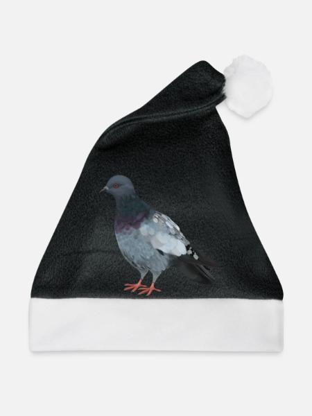 Stadttaube - Realistisch gemalte Taube - Weihnachtsmütze - Schwarz/Weiß
