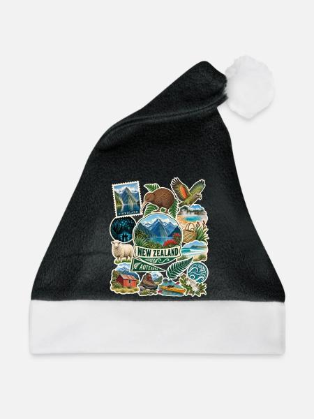 Neuseeland Reisesticker - Weihnachtsmütze - Schwarz/Weiß
