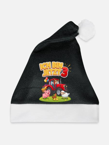 Ich bin jetzt 3 Traktor Bauernhof Geburtstag - Weihnachtsmütze - Schwarz/Weiß - Vorne