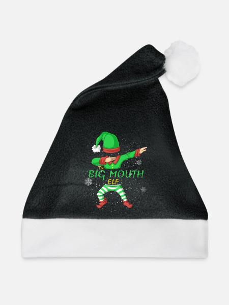 Big Mouth Elf Family passendes Weihnachtsshirt - Weihnachtsmütze - Schwarz/Weiß - Vorne