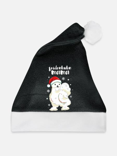 Seidenhuhn Mama Huhn Hühnerhalterin Weihnachten - Weihnachtsmütze - Schwarz/Weiß - Vorne