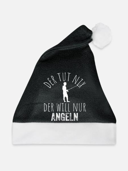 Der tut nix, der will nur angeln – Weiß - Weihnachtsmütze - Schwarz/Weiß - Vorne