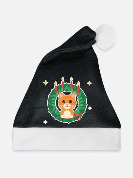 Katze im Adventskranz - Weihnachtsmütze - Schwarz/Weiß