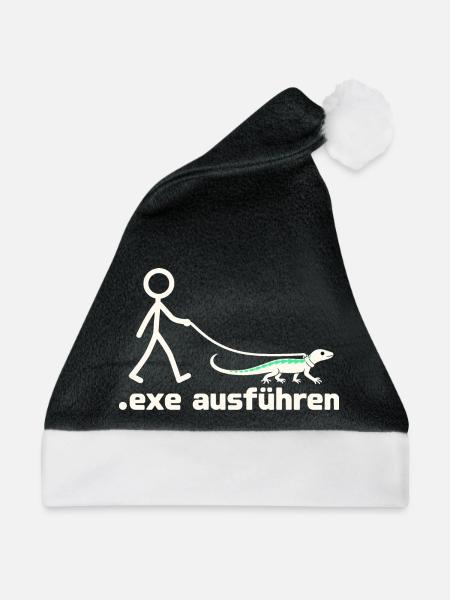 exe ausführen – Eidechse am Strichmännchen - Weihnachtsmütze - Schwarz/Weiß