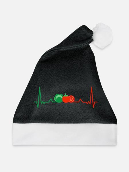 Paprika und Tomate mit Herzschlag - Weihnachtsmütze - Schwarz/Weiß - Vorne