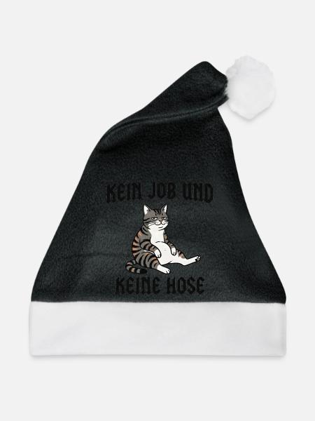 Katze - Kein job und keine Hose - Weihnachtsmütze - Schwarz/Weiß - Vorne