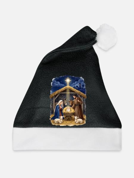 Krippenstern der Heiligen Nacht Weihnachten Jesus - Weihnachtsmütze - Schwarz/Weiß - Vorne
