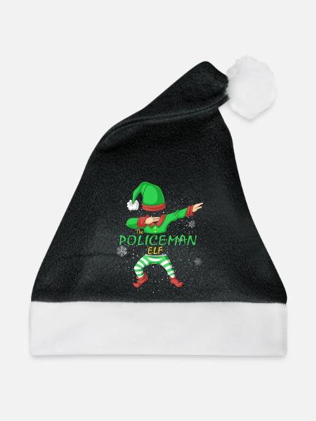 Polizist-Elfen-Familie passendes Weihnachtshemd - Weihnachtsmütze - Schwarz/Weiß - Vorne