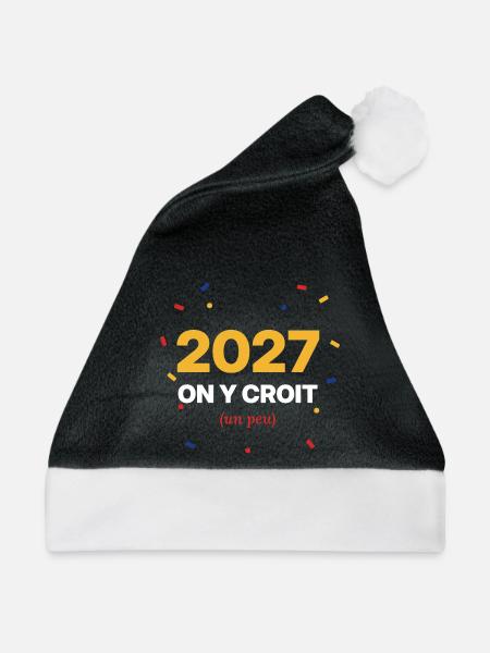 2027 glauben wir daran (ein bisschen) – Silvesterhumor - Weihnachtsmütze - Schwarz/Weiß - Vorne