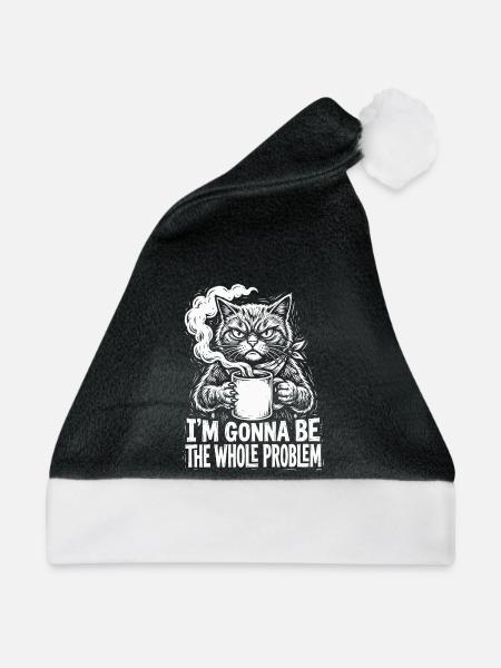 Katzencafé Meme: Ganzes Problem - Weihnachtsmütze - Schwarz/Weiß - Vorne