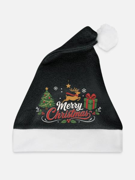 Frohe Weihnachten Rentier und Geschenk - Weihnachtsmütze - Schwarz/Weiß - Vorne