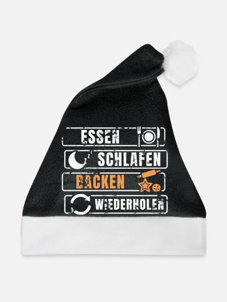 Essen Schlafen Backen Wiederholen - Weihnachtsmütze - Schwarz/Weiß - Vorne