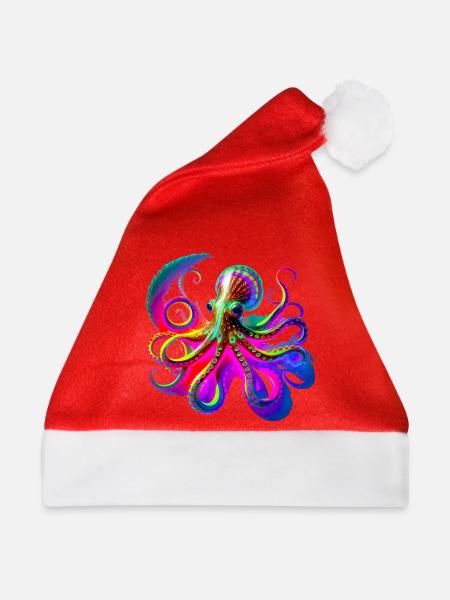 Psychedelischer Neon-Oktopus - Weihnachtsmütze - Rot