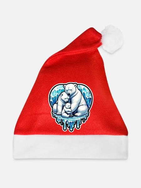 Familie Eisbär schmelzt Eis - Weihnachtsmütze - Rot - Vorne