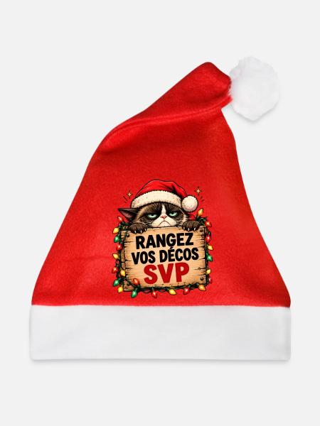 Katze Weihnachten hält Schild Bitte - Weihnachtsmütze - Rot
