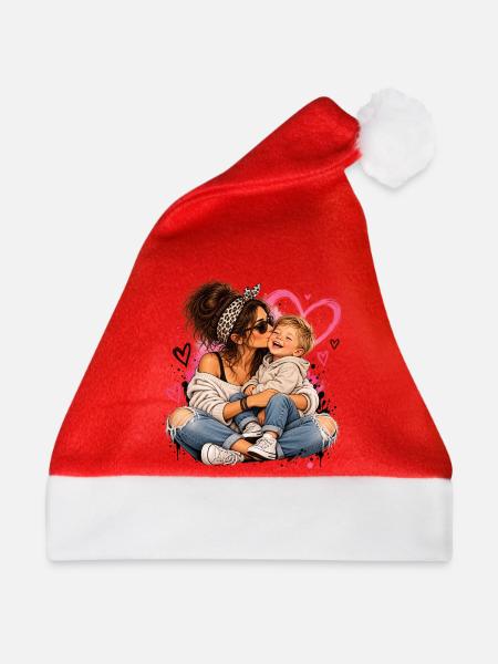 Kuscheltier Liebe: Mutter & Kind - Weihnachtsmütze - Rot