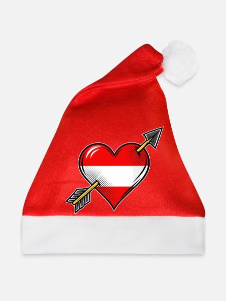 Österreich Flagge Herz mit Pfeil - Weihnachtsmütze - Rot - Vorne
