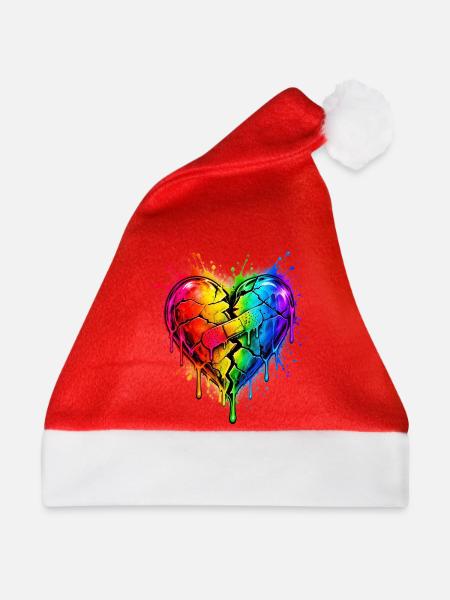 Regenbogenherz mit Pflaster - Weihnachtsmütze - Rot