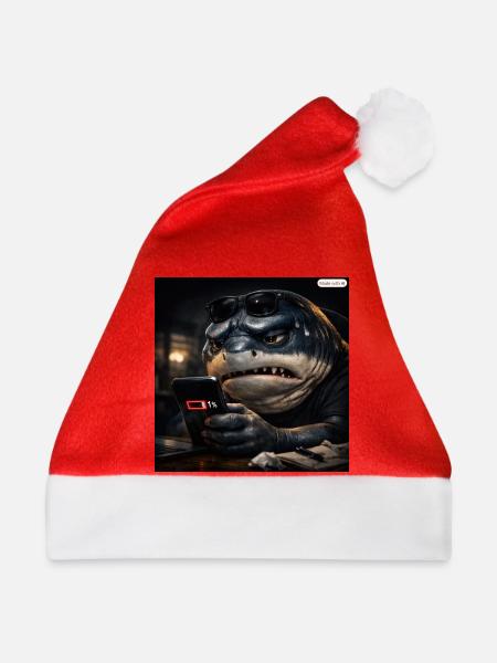 Hai_mit_Handy-_Akku1- - Weihnachtsmütze - Rot