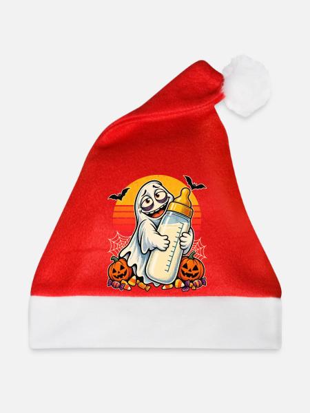 Halloween-Geist Stillmama vor Retro-Sonne - Weihnachtsmütze - Rot