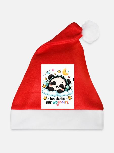 Panda Traum mit Kopfhörern - Weihnachtsmütze - Rot