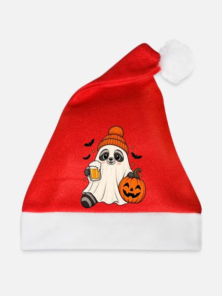Geist Waschbär Holding Beer Pumpkin Spooky Fall - Weihnachtsmütze - Rot - Vorne