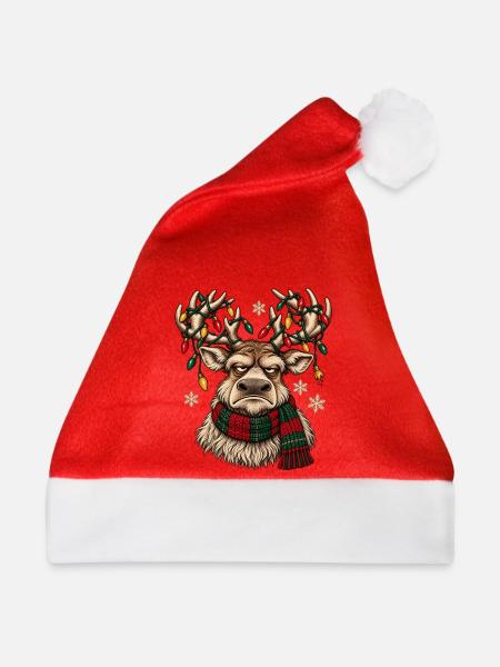 Festliche Rentiere mit Weihnachtslichtern - Weihnachtsmütze - Rot - Vorne