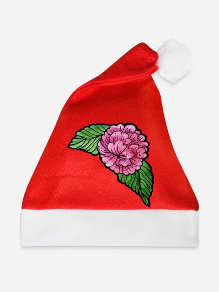 Rosa Pfingstrose auf schwarzer Seide - Weihnachtsmütze - Rot