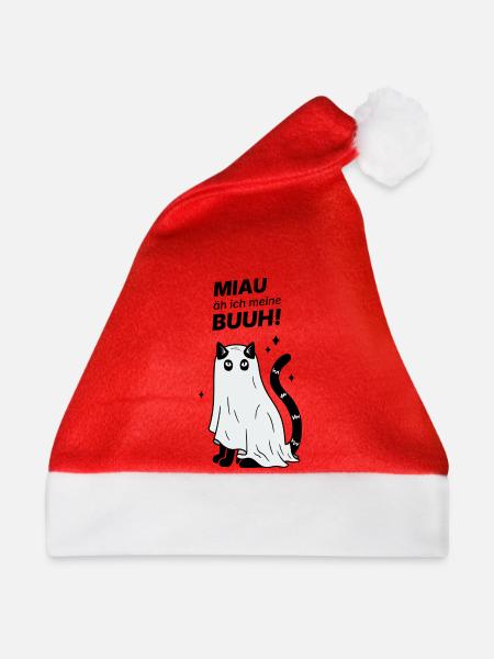 Miau äh ich meine Buuh! - Katze Gespenst Halloween - Weihnachtsmütze - Rot - Vorne