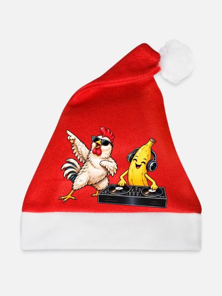 Chicken, Banana, DJ lustig - Weihnachtsmütze - Rot