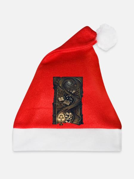 Magische Bibliothek – Fantasy Bücher Kunst - Weihnachtsmütze - Rot
