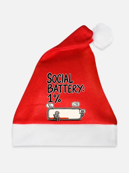 Social Battery 1 % – Soziale Batterie Leer Humor - Weihnachtsmütze - Rot - Vorne