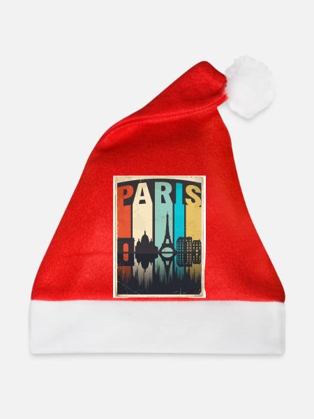 Vintage-Pariser Reiseplakat Skyline France Tee - Weihnachtsmütze - Rot - Vorne