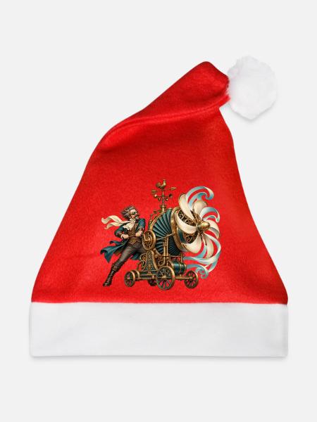 Steampunk-Erfinder an der Windmaschine - Weihnachtsmütze - Rot