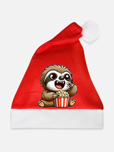 Lustiges Faultier Popcorn Kino Vampir Zähne Film - Weihnachtsmütze - Rot - Vorne
