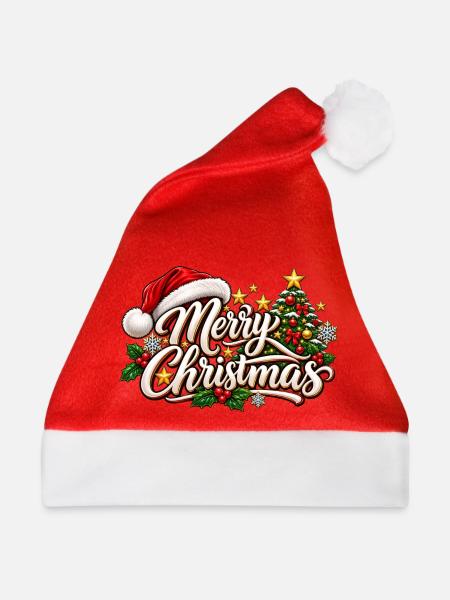 Frohe Weihnachten Ornament-Schrift - Weihnachtsmütze - Rot