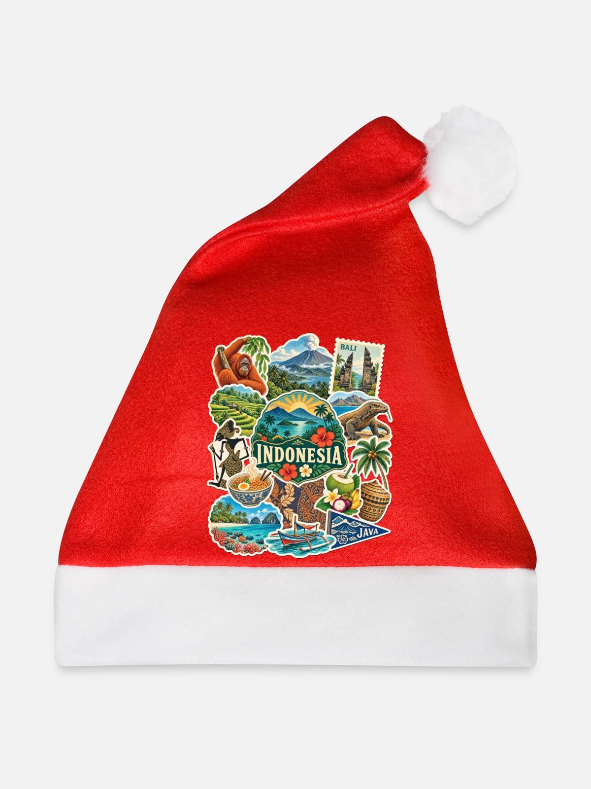 Indonesien Reisesticker - Weihnachtsmütze - Rot - Vorne