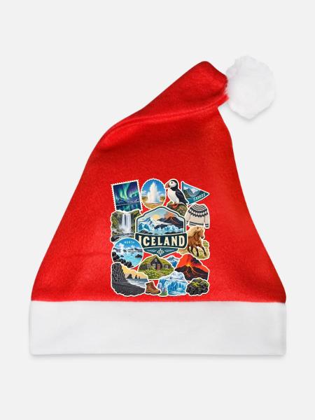 Island Reisesticker - Weihnachtsmütze - Rot