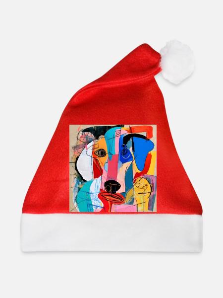 Abstraktes, farbenfrohes Porträt eines Labradors - Weihnachtsmütze - Rot - Vorne