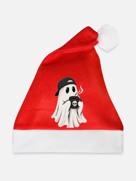 Geisterkaffee Ghost mit Cap - Weihnachtsmütze - Rot