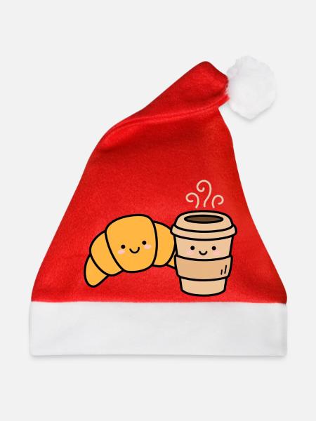 Kawaii Croissant Kaffee-Duo - Weihnachtsmütze - Rot